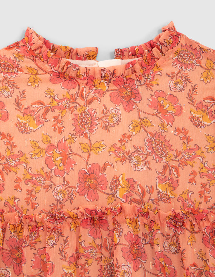 Girls' orange flowery print dress-3