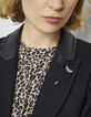 Women’s black shirt collar coat, grey trompe l'œil band-4