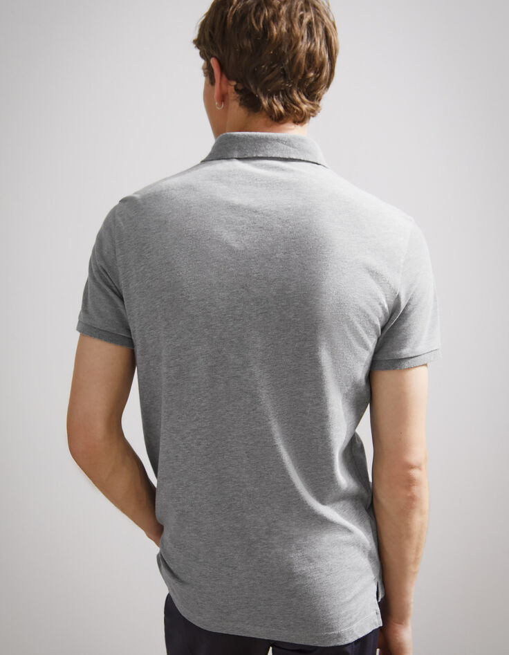 Polo SLIM gris jaspeado bimaterial Hombre-3