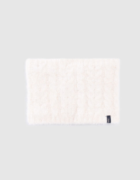 Baby girls’ ecru fur-lined lurex cable knit snood
