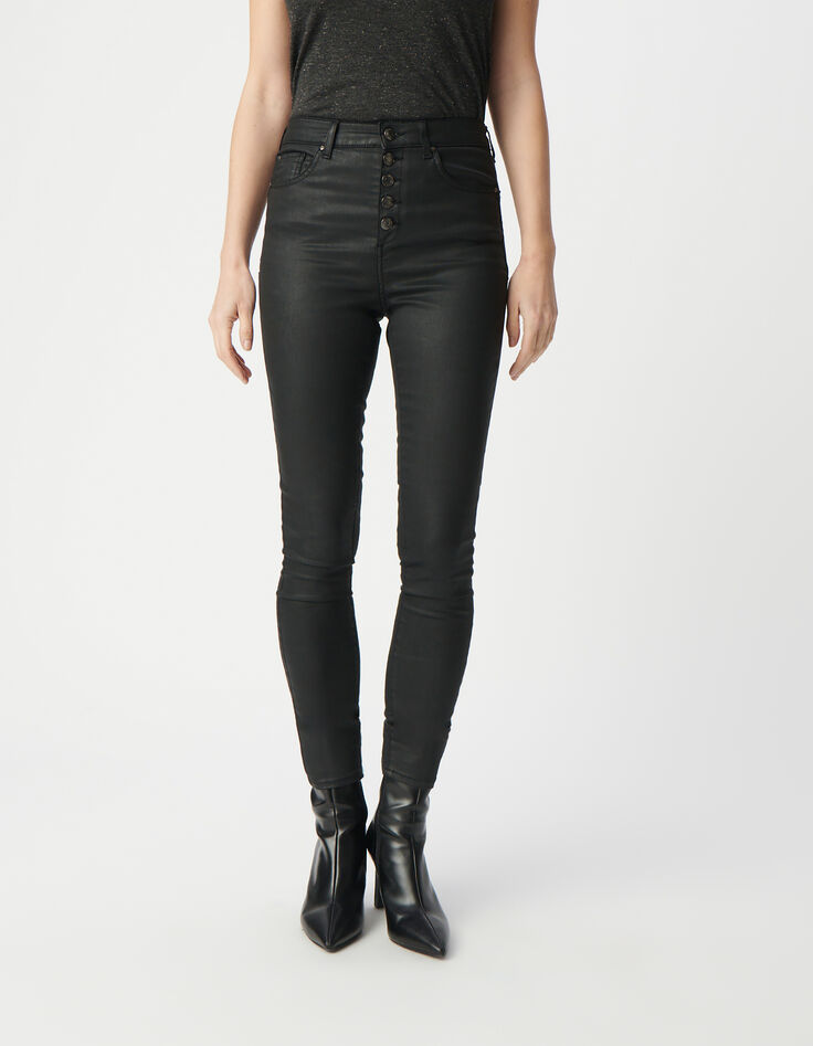 Schwarze Cropped-Jeans für Damen mit sichtbaren Powerstretch-Knöpfen-2