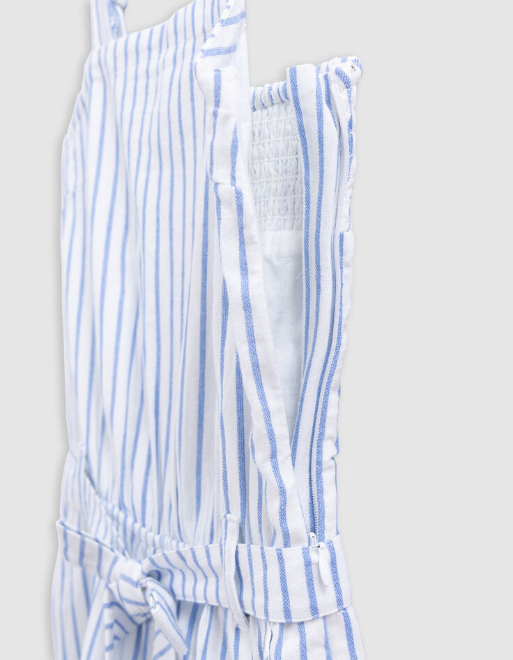 Blue stripes belted jumpsuit for girl-9