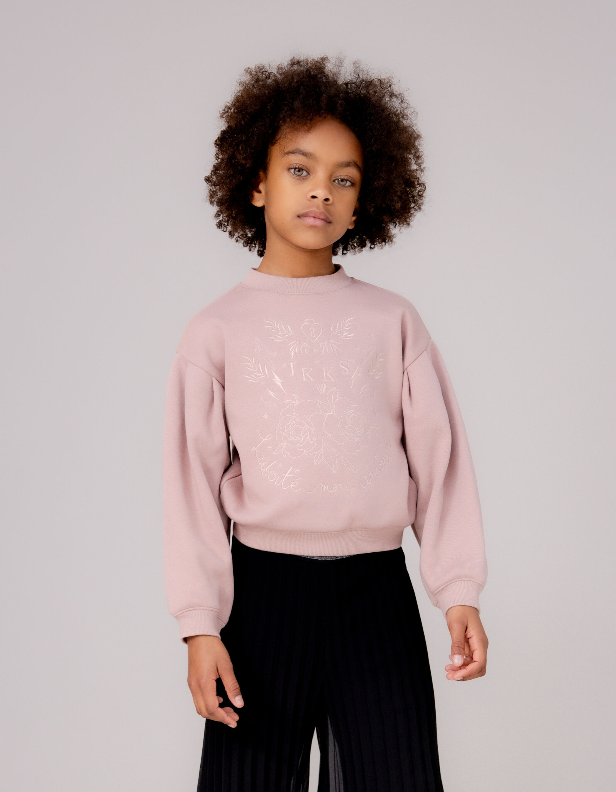 Pink sweatshirt with tone on tone embroidery for girls IKKS