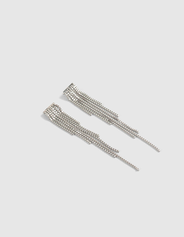 Pendientes flecos metal plateado mujer-2