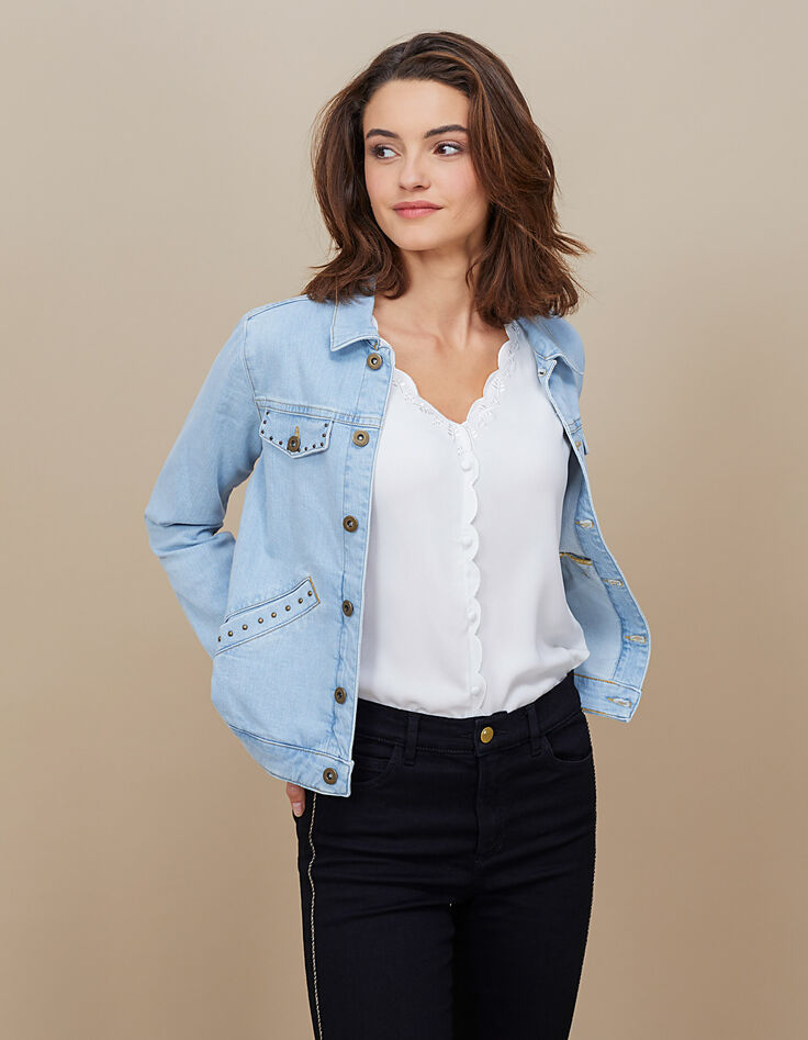 I.Code bleach denim studded jacket-2