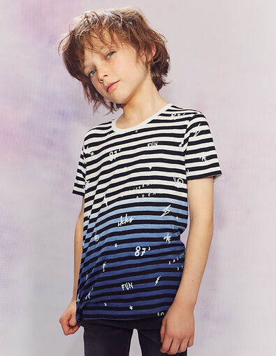 Tee-shirt blanc optique rayé et printé garçon  - IKKS