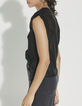 Pull en maille sans manches noir finition foil femme-2