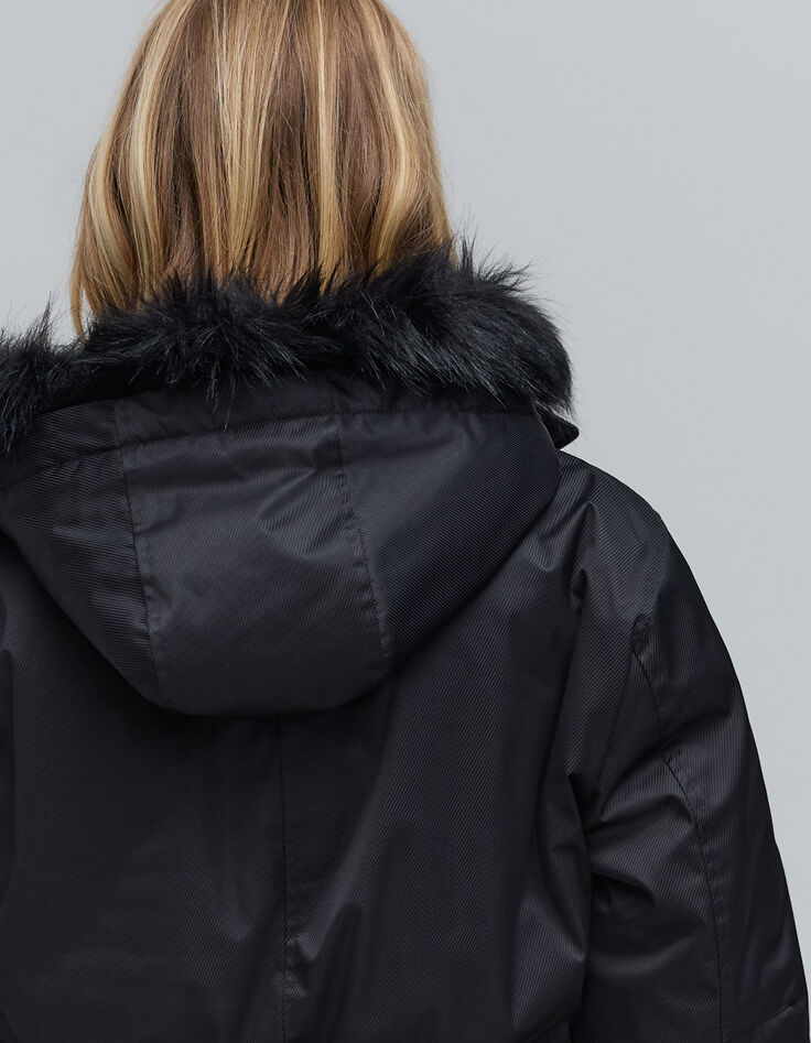Parka negra de rayas para mujer-6