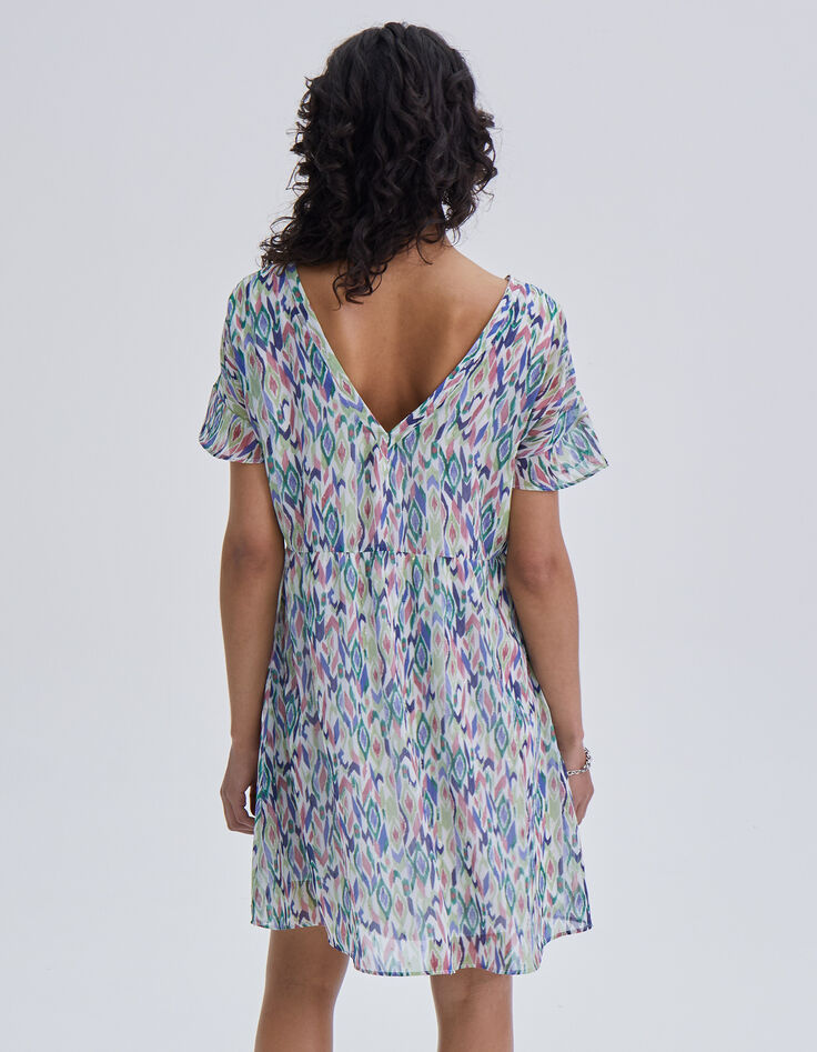 Women’s ecru ikat diamond print dress with laced back-3