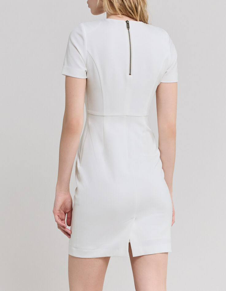 Robe crayon blanc cass&eacute; avec plis Femme-3