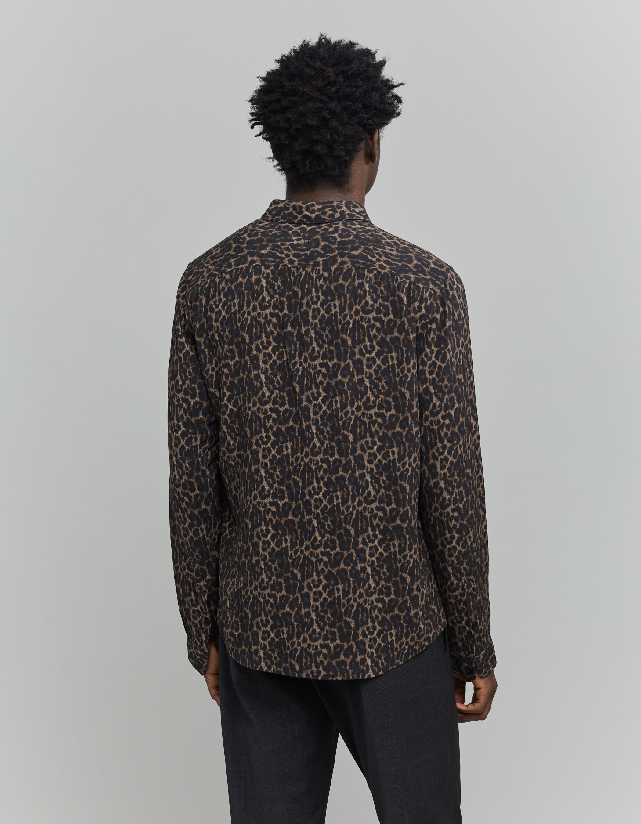 Men s SLIM grey leopard print shirt IKKS
