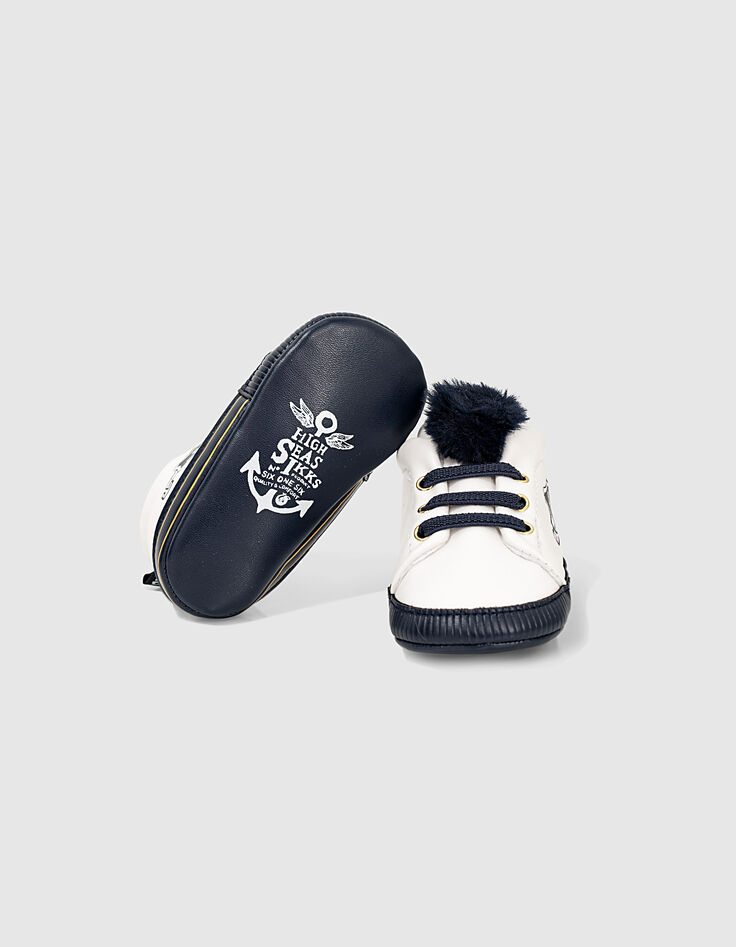 Deportivas blanco roto pompones navy bebé niña -4