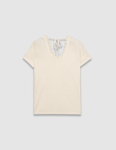 Camiseta blanca cuello V delante y detrás - IKKS