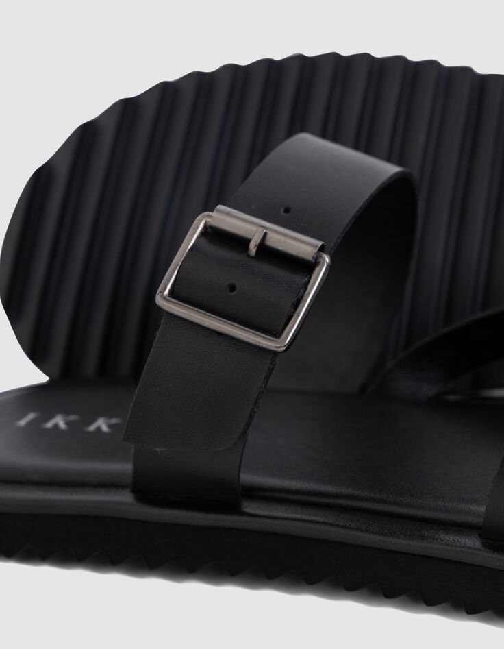Mules noires cuir brides croisées Homme-6