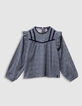 Blouse marine imprimé léopard-noeuds fille-1