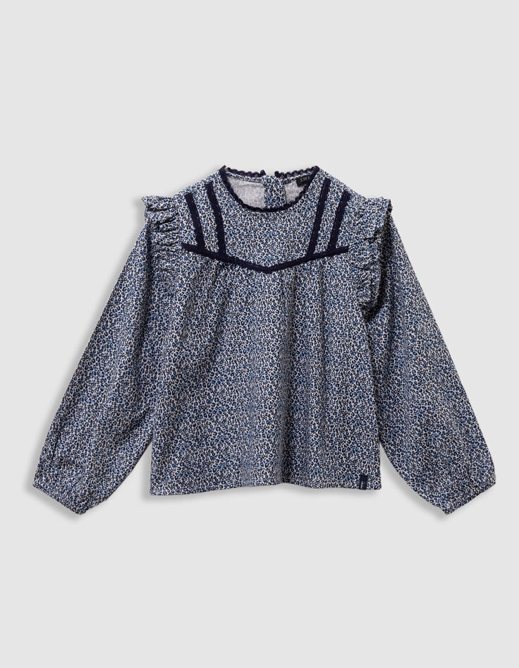 Blouse marine imprimé léopard-noeuds fille-1 Blouse marine imprimé léopard-noeuds fille-1