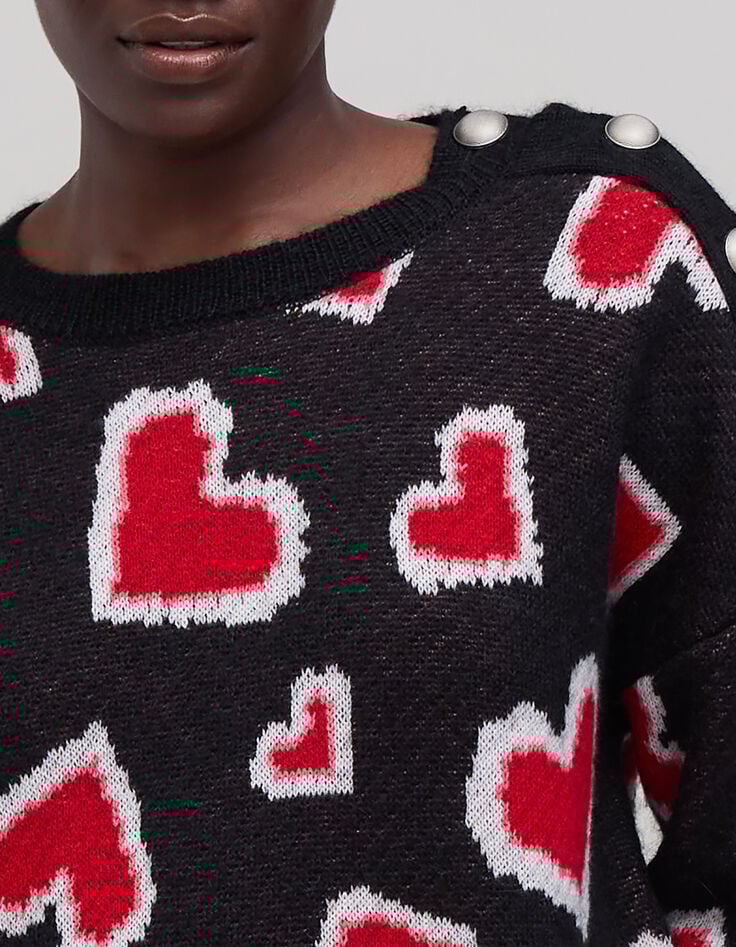 Zwarte hartjacquardtrui voor dames-4 Zwarte hartjacquardtrui voor dames-4