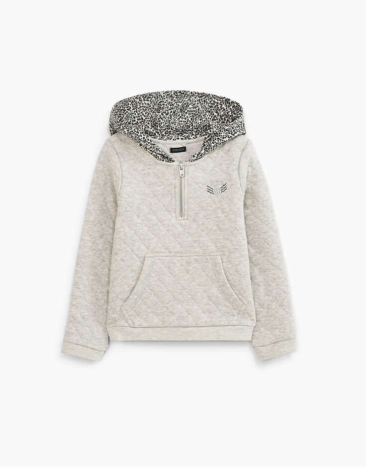 Sweat gris chiné moyen matelassé à capuche léopard fille-2
