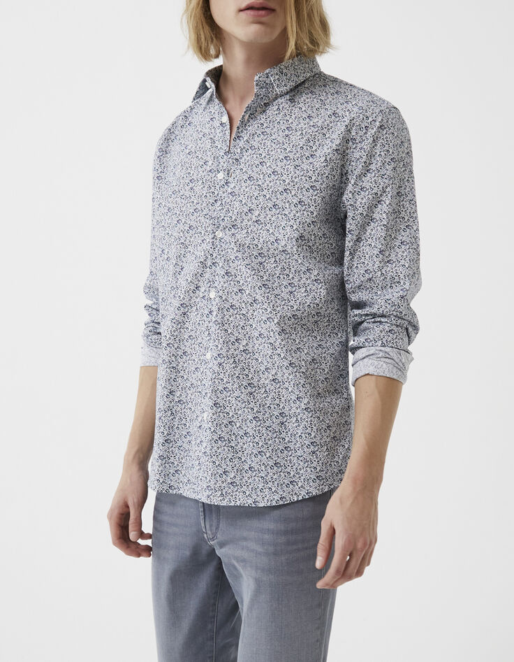 Men&rsquo;s aqua floral print SLIM shirt-2