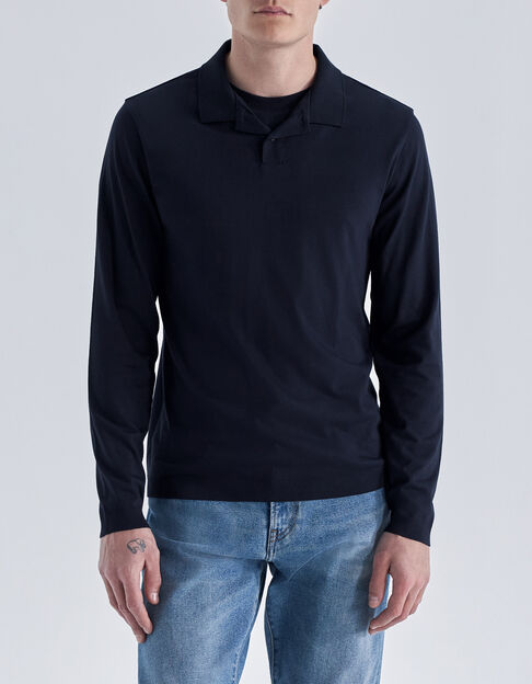 Men’s navy polo shirt with round trompe-l'oeil collar - IKKS