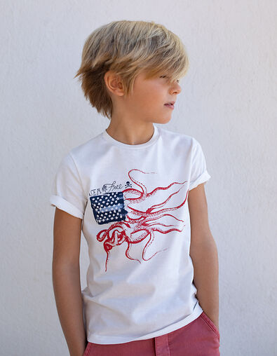 Camiseta blanco roto con pulpo niño  - IKKS