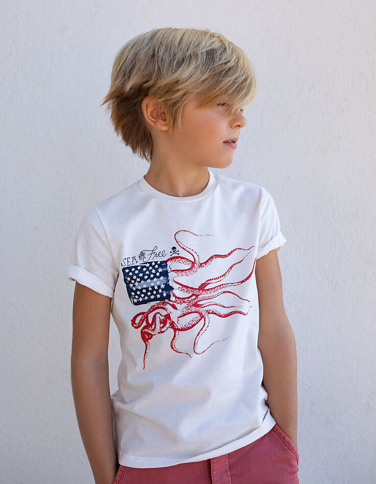 Camiseta blanco roto con pulpo niño -1 Camiseta blanco roto con pulpo niño -1