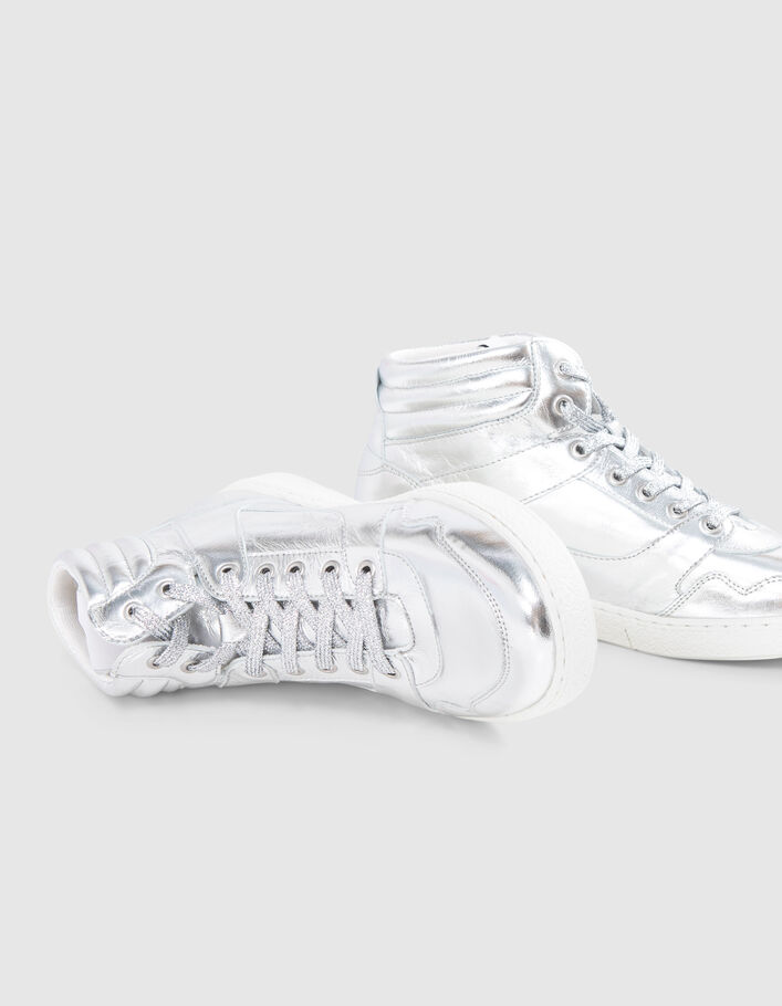 Women's silver metallic leather high-top trainers