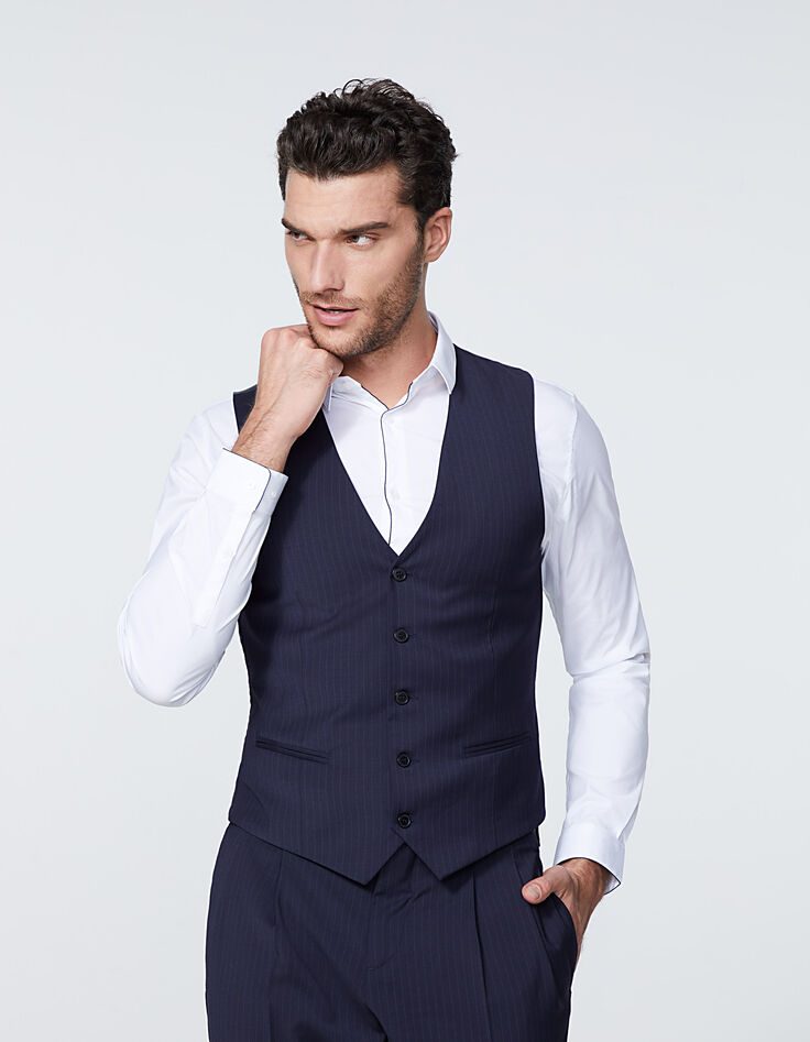 Men’s navy fine-stripe suit waistcoat-2 Men’s navy fine-stripe suit waistcoat-2