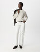 Women's Beige High-Neck Sweater in Yarn-Dyed Knit-1