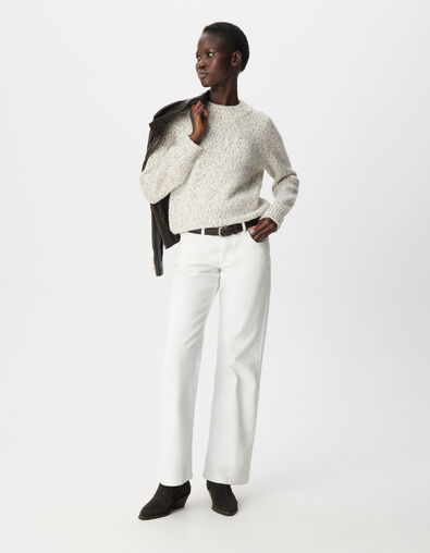 Women's Beige High-Neck Sweater in Yarn-Dyed Knit - IKKS