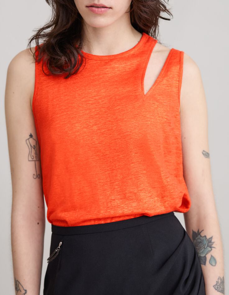 Women's iridescent linen knit asymmetrical melon tee-shirt-2