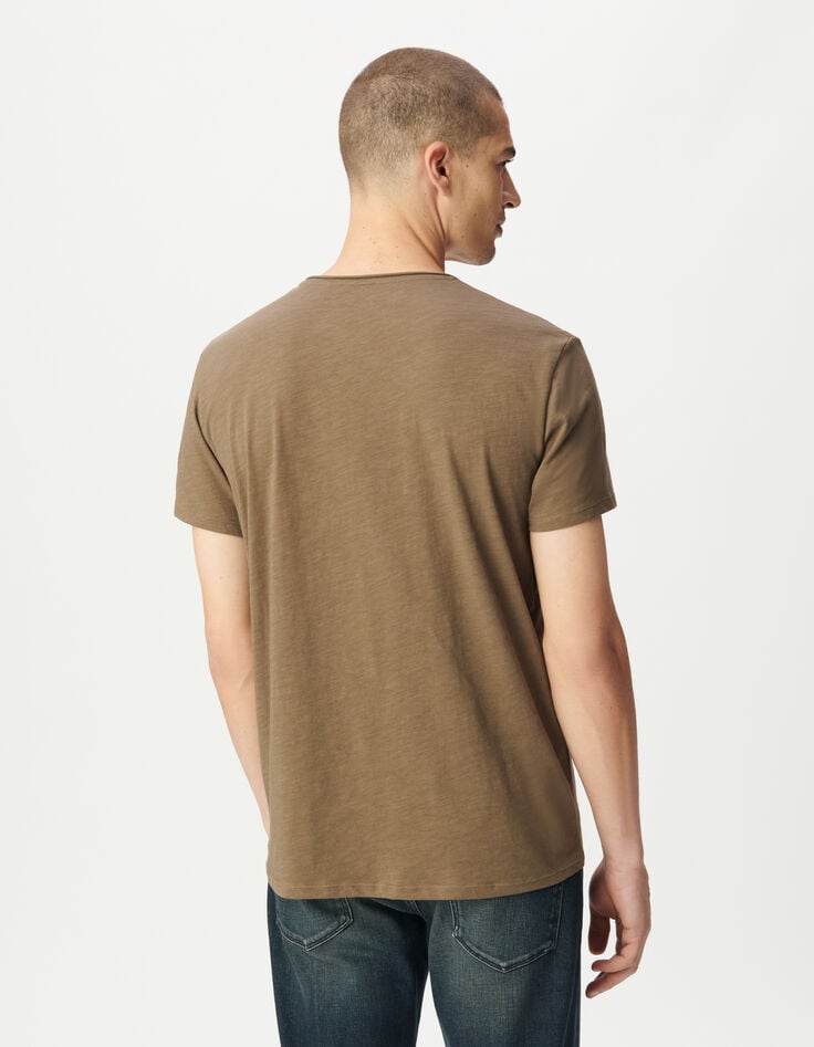 Beiges Herren-T-Shirt V-Ausschnitt geflammte Biobaumwolle-3 Beiges Herren-T-Shirt V-Ausschnitt geflammte Biobaumwolle-3