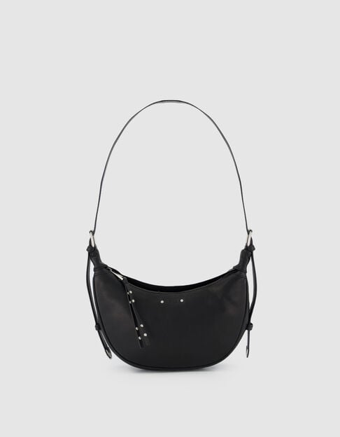 Sac demi-lune noir cuir grain&eacute; Allane taille S Femme  - IKKS