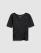 Tee-shirt manches courtes noir ajour&eacute; Femme-7