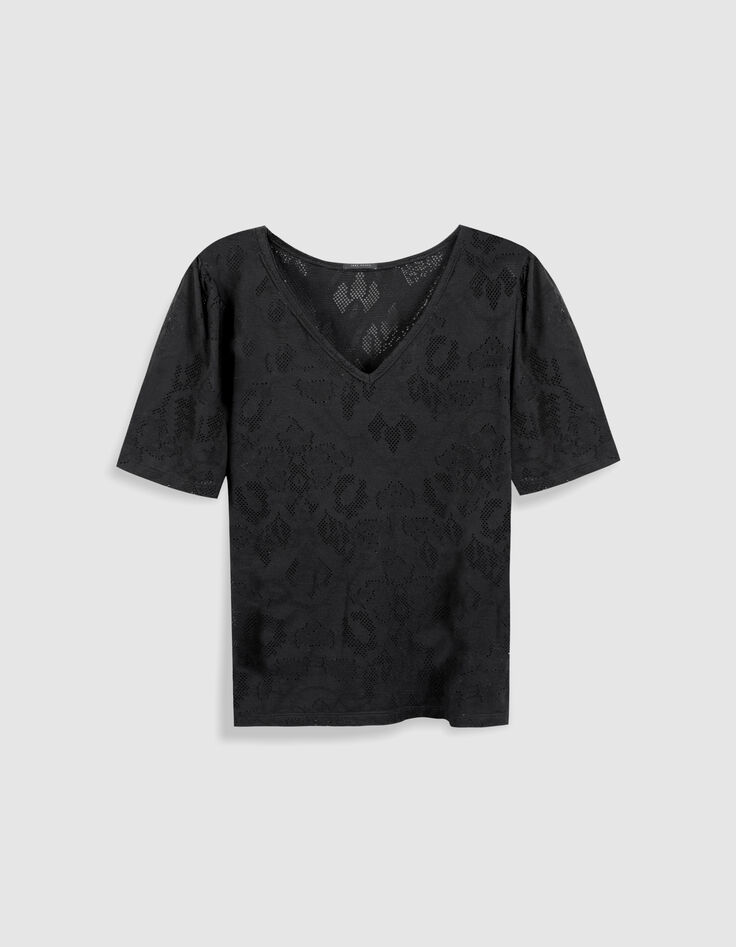 Tee-shirt manches courtes noir ajour&eacute; Femme-7