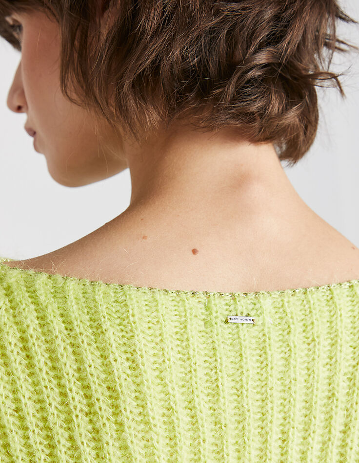 Pull col V en laine mousseuse coloris citron femme-3