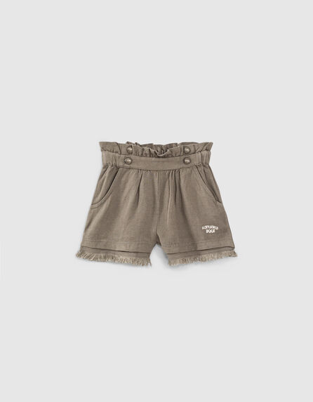 Khaki Babymädchen-Shorts in Paper-Bag-Fit aus Leinen-Mix 