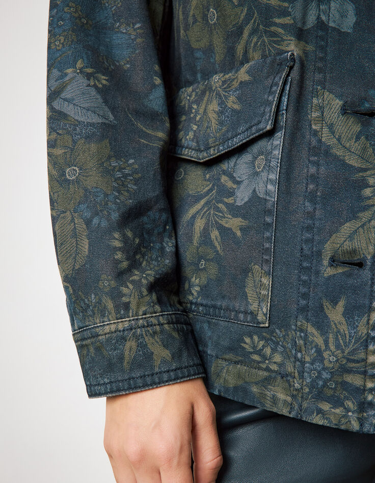 Sahariana gabardina estampado floral tropical mujer-5