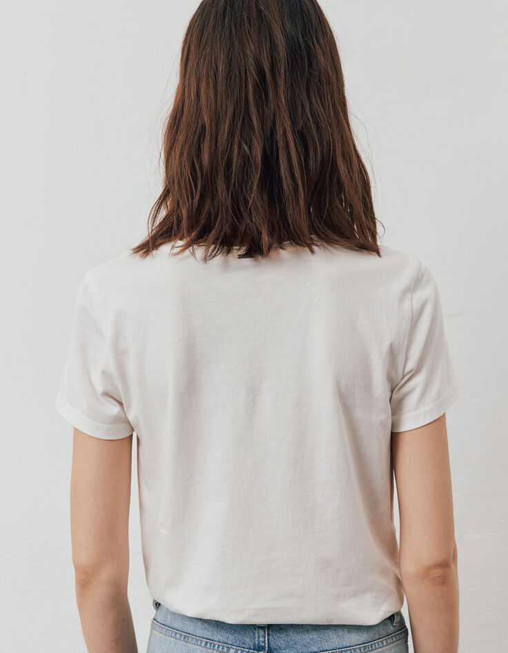 Tee-shirt col tunisien blanc cassé poche cloutée femme-9