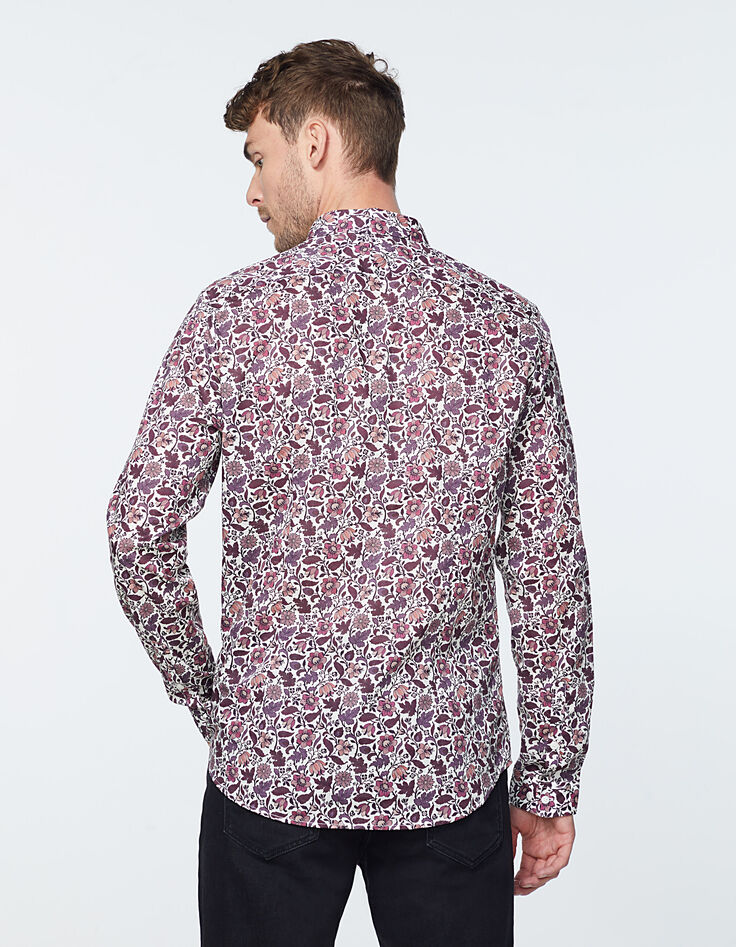 Wijnrood SLIM fit overhemd gebloemde Liberty stof Heren-3
