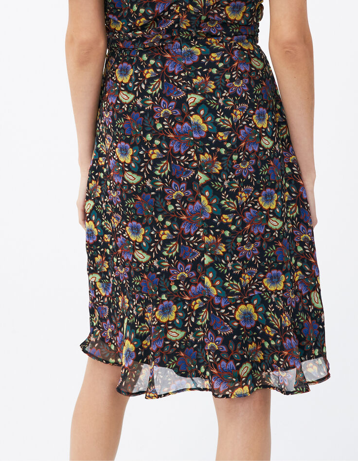 Robe noire épaules élastiquées imprimé maxi fleurs Femme-3