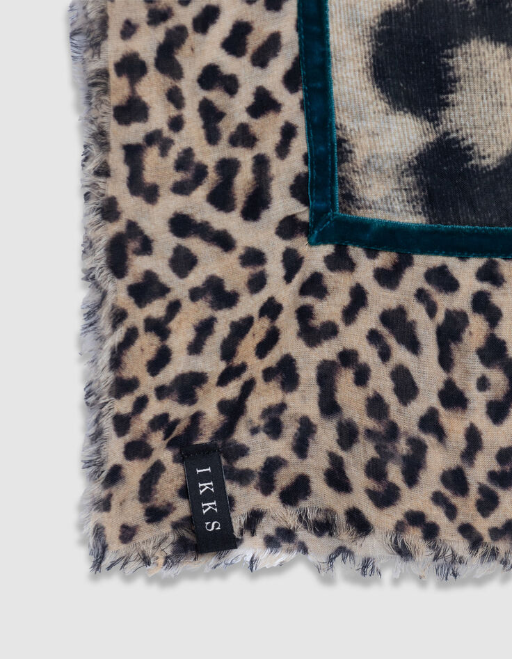 Bufanda cuadrada beige mezcla estampado leopardo Mujer-5