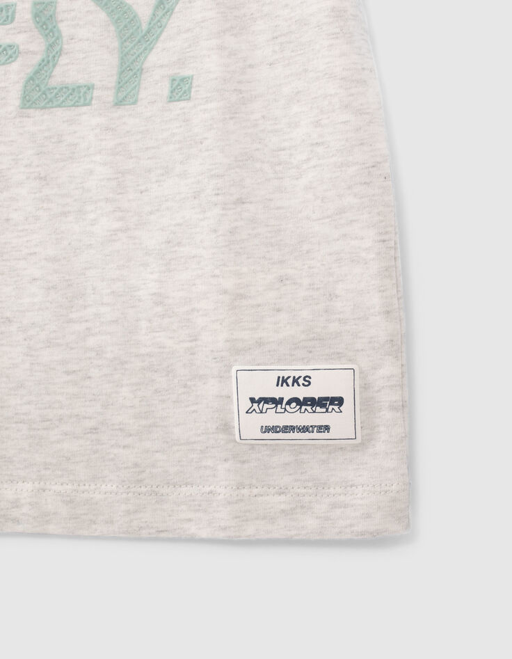 Camiseta beige algodón ecológico mensaje goma niño-5