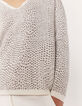 Pull col V écru et fibre métallique motif python femme-5