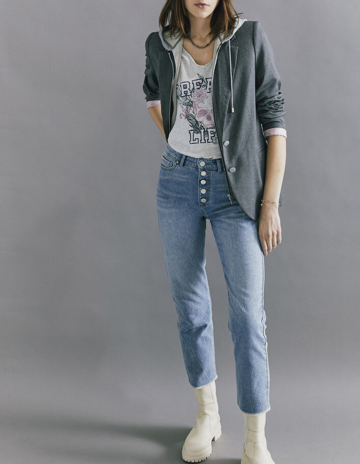 Camiseta algodón gris jaspeado calavera mujer-5