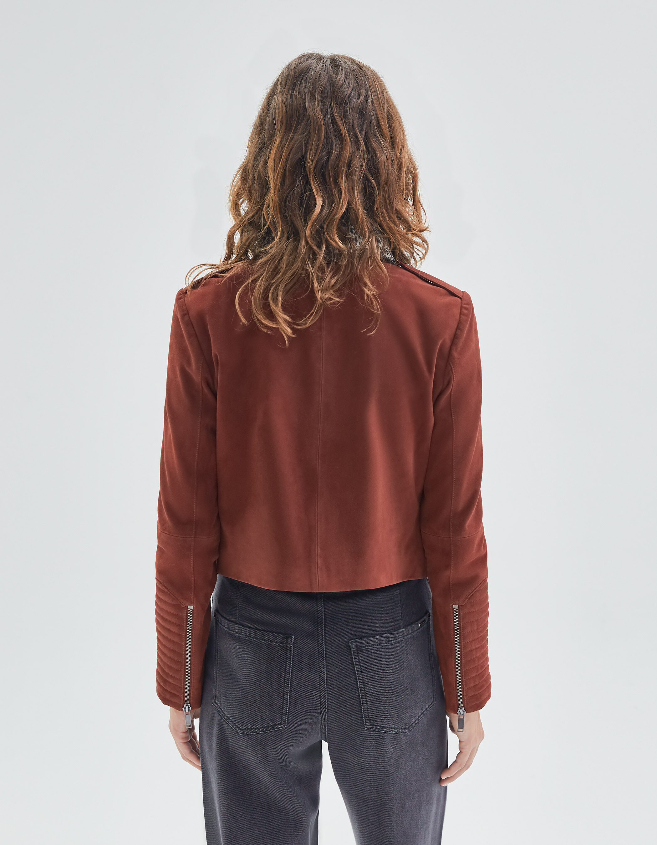 Veste tomette en cuir velours esprit motard Femme