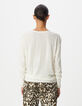 Pull encolure V blanc 100% laine Femme-3