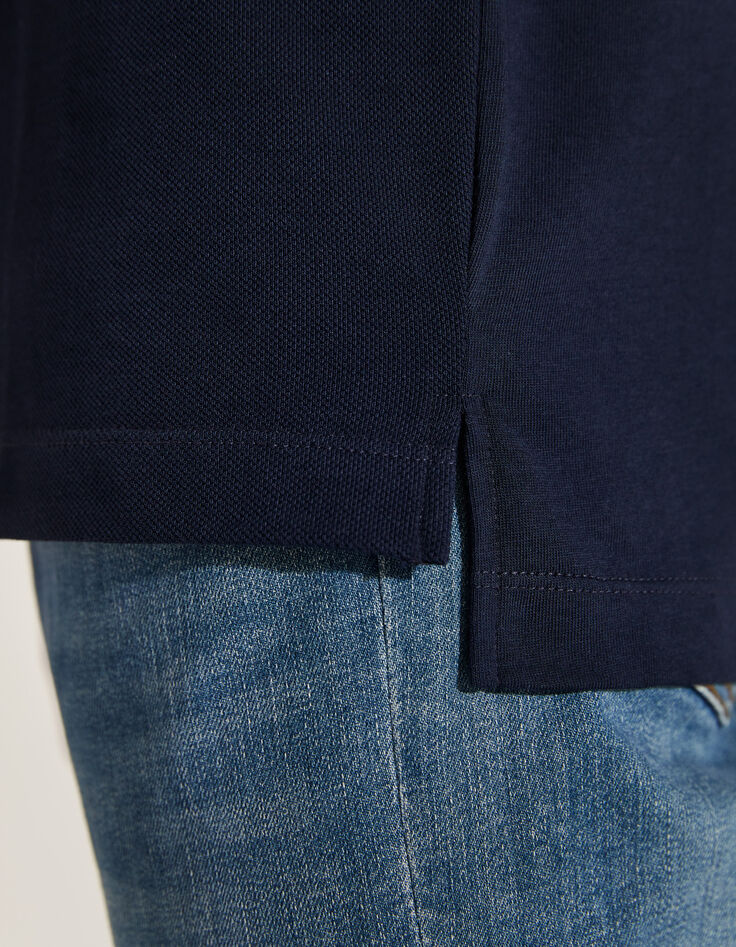 Men&rsquo;s navy mixed fabric polo shirt with jersey back-5