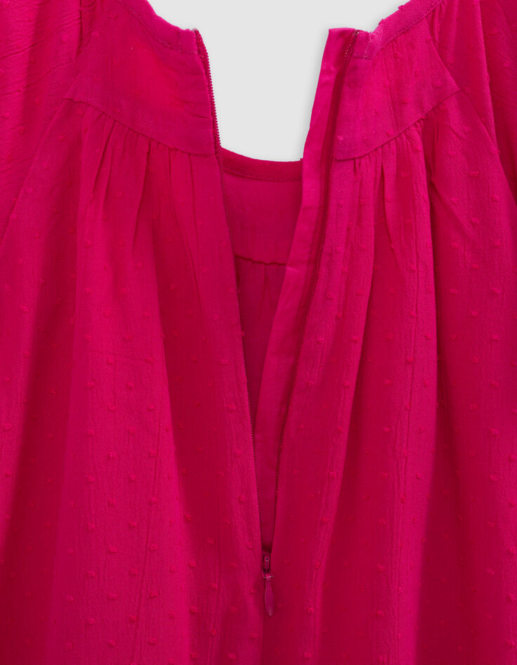 Vestido rosa vivo tejido gofrado plumetis niña-9