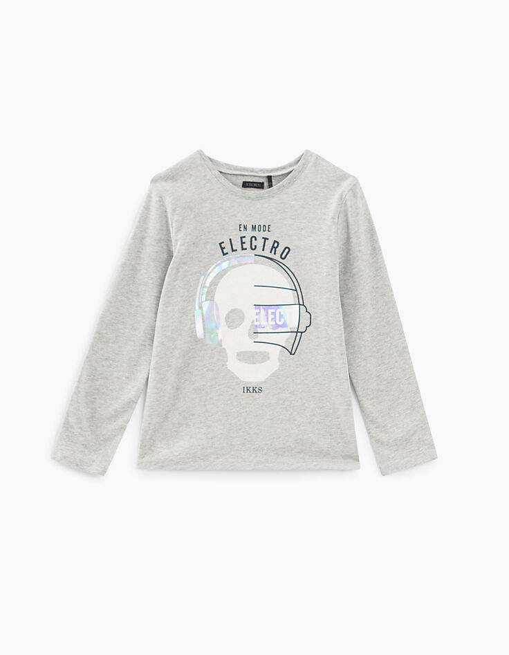 Camiseta gris visual calavera con cascos niño -2